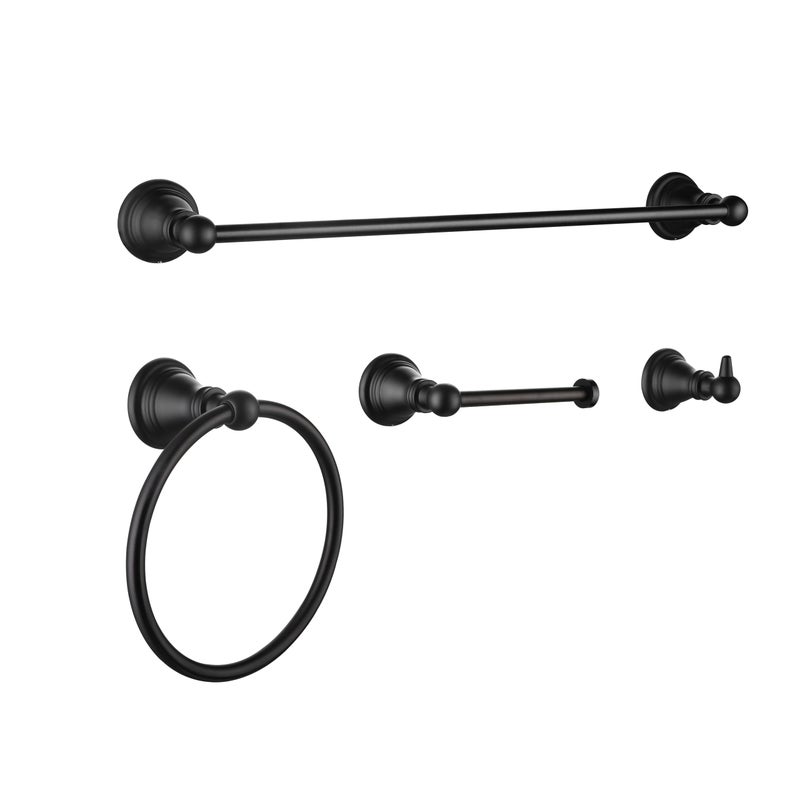 Derengge F-080-OB 4-Piece Bathroom Hardware Accessory Set with 18" Towel Bar -Towel Ring- Paper Holder-Robe Hook Matte Black - Image 1